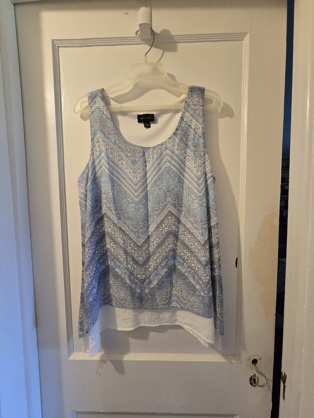 AB Studio Light Blue Patterned Scoop Neck Tank